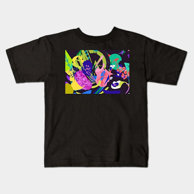 Twisty windswept flowers Kids T-Shirt by juliechicago